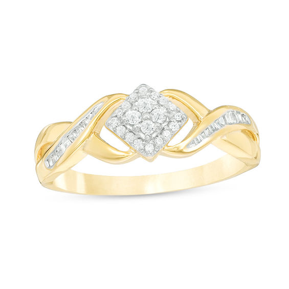 0.18 CT. T.W. Diamond Tilted Square Frame Promise Ring in 10K Gold