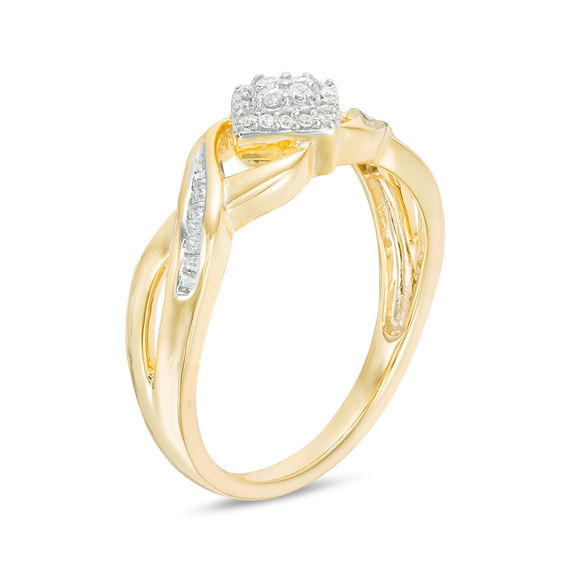 0.18 CT. T.W. Diamond Tilted Square Frame Promise Ring in 10K Gold