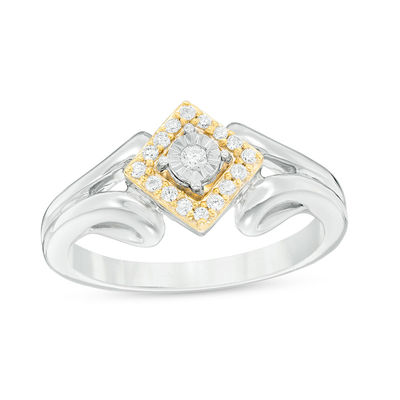 0.145 CT. T.W. Diamond Tilted Square Frame Promise Ring in Sterling Silver and 10K Gold