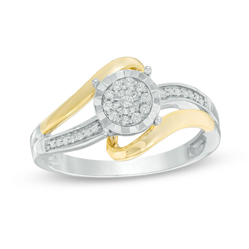 0.115 CT. T.W. Diamond Frame Bypass Promise Ring in Sterling Silver and 10K Gold
