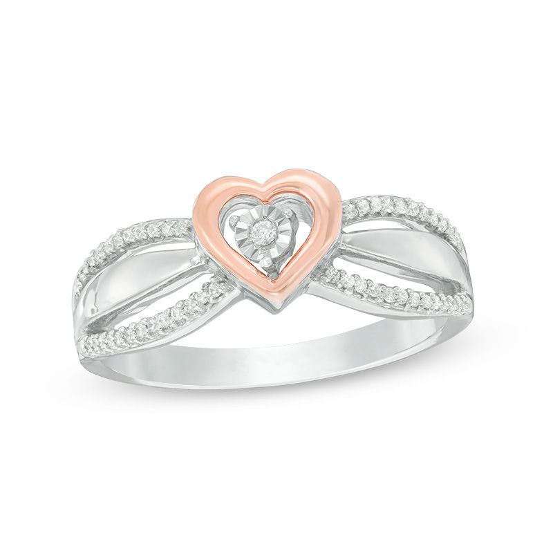 0.086 CT. T.W. Diamond Heart Frame Promise Ring in Sterling Silver and 10K Rose Gold|Peoples Jewellers