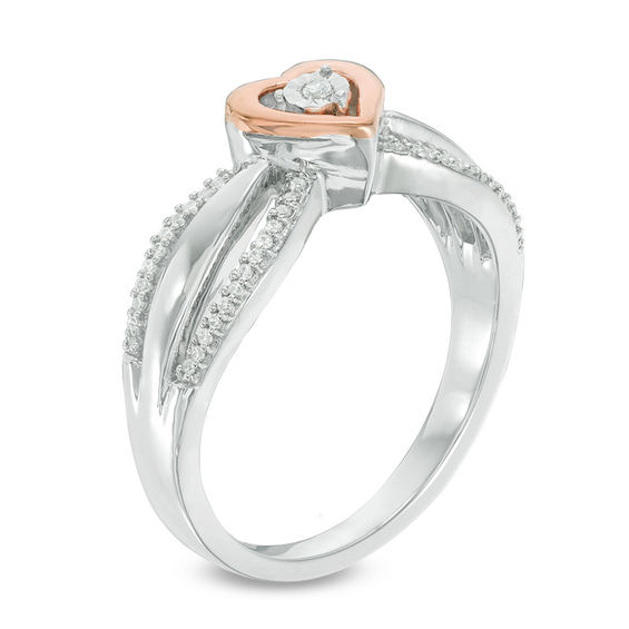 0.086 CT. T.W. Diamond Heart Frame Promise Ring in Sterling Silver and 10K Rose Gold