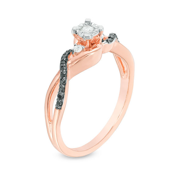 0.145 CT. T.W. Enhanced Black and White Diamond Twist Promise Ring in 10K Rose Gold