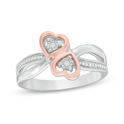 0.085 CT. T.W. Diamond Bypass Heart Ring in Sterling Silver and 10K Rose Gold