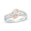 Thumbnail Image 0 of 0.116 CT. T.W. Quad Diamond Bypass Promise Ring in Sterling Silver and 10K Rose Gold