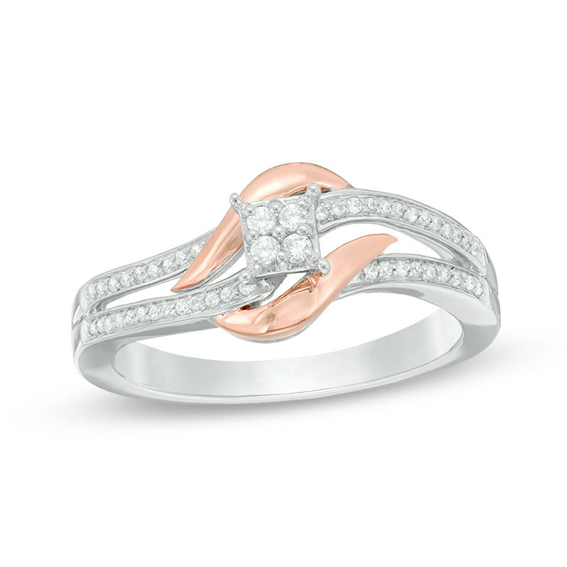 0.116 CT. T.W. Quad Diamond Bypass Promise Ring in Sterling Silver and 10K Rose Gold