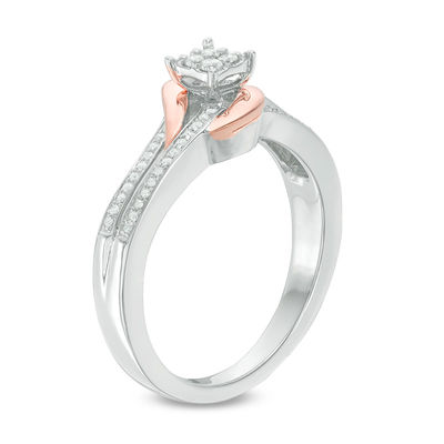 0.116 CT. T.W. Quad Diamond Bypass Promise Ring in Sterling Silver and 10K Rose Gold