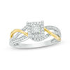 Thumbnail Image 0 of 0.18 CT. T.W. Diamond Square Frame Bypass Promise Ring in Sterling Silver and 10K Gold