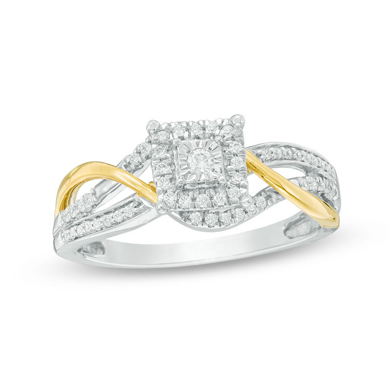 0.18 CT. T.W. Diamond Square Frame Bypass Promise Ring in Sterling Silver and 10K Gold|Peoples Jewellers