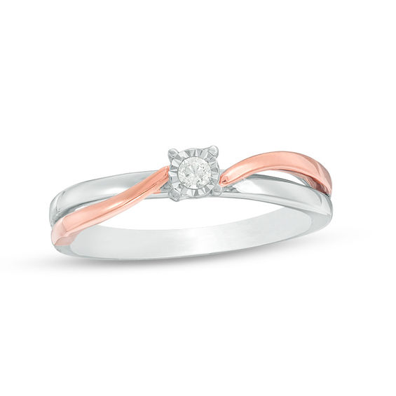 0.04 CT. Diamond Solitaire Bypass Promise Ring in Sterling Silver and 10K Rose Gold