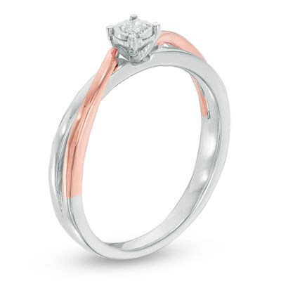 0.04 CT. Diamond Solitaire Bypass Promise Ring in Sterling Silver and 10K Rose Gold