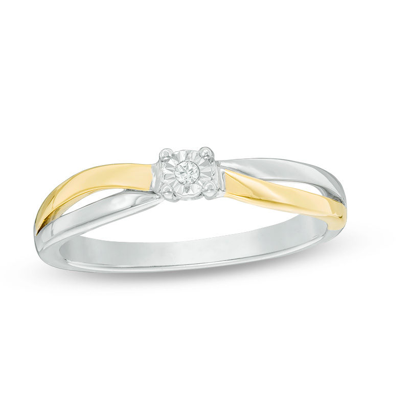 0.04 CT. Diamond Solitaire Bypass Promise Ring in Sterling Silver and 10K Gold|Peoples Jewellers