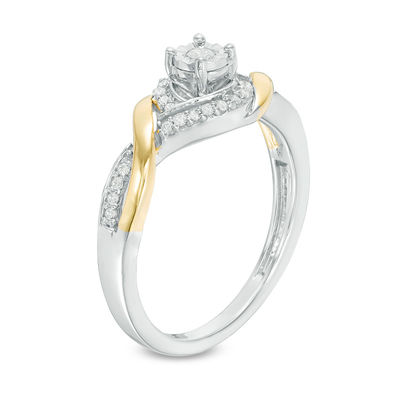 0.145 CT. T.W. Diamond Swirl Frame Bypass Promise Ring in Sterling Silver and 10K Gold