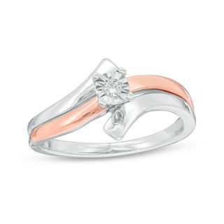 0.085 CT. Diamond Solitaire Bypass Promise Ring in Sterling Silver and 10K Rose Gold