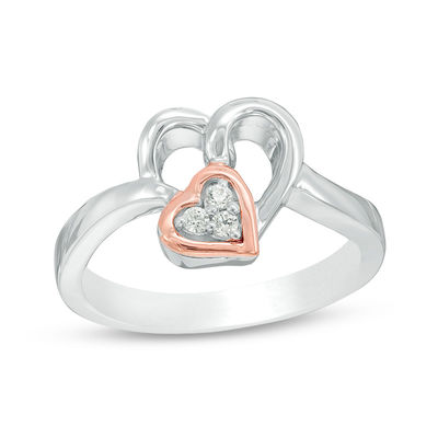 Diamond Accent Double Heart Ring in Sterling Silver and 10K Rose Gold