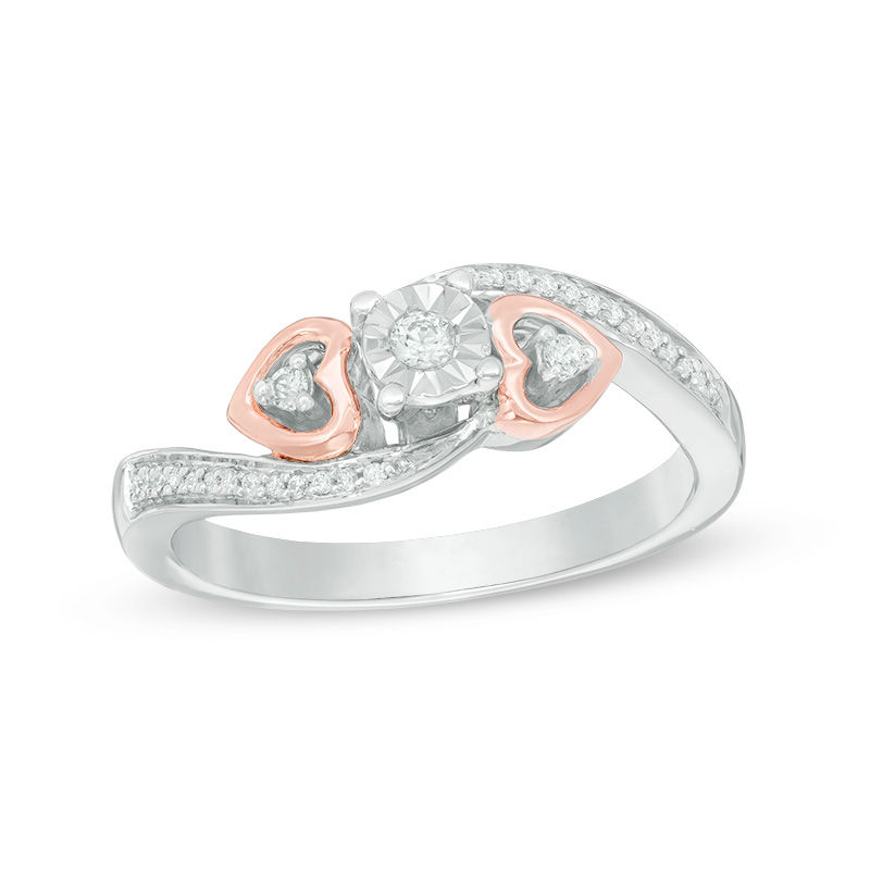 0.086 CT. T.W. Diamond Heart Sides Promise Ring in Sterling Silver and 10K Rose Gold|Peoples Jewellers
