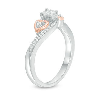 0.086 CT. T.W. Diamond Heart Sides Promise Ring in Sterling Silver and 10K Rose Gold