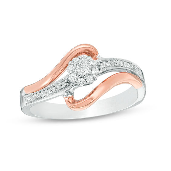 0.145 CT. T.W. Diamond Frame Bypass Promise Ring in Sterling Silver and 10K Rose Gold