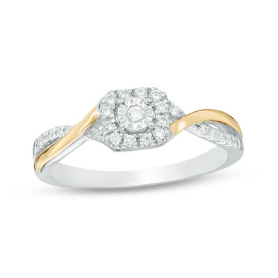 0.18 CT. T.W. Diamond Cushion Frame Promise Ring in Sterling Silver and 10K Gold