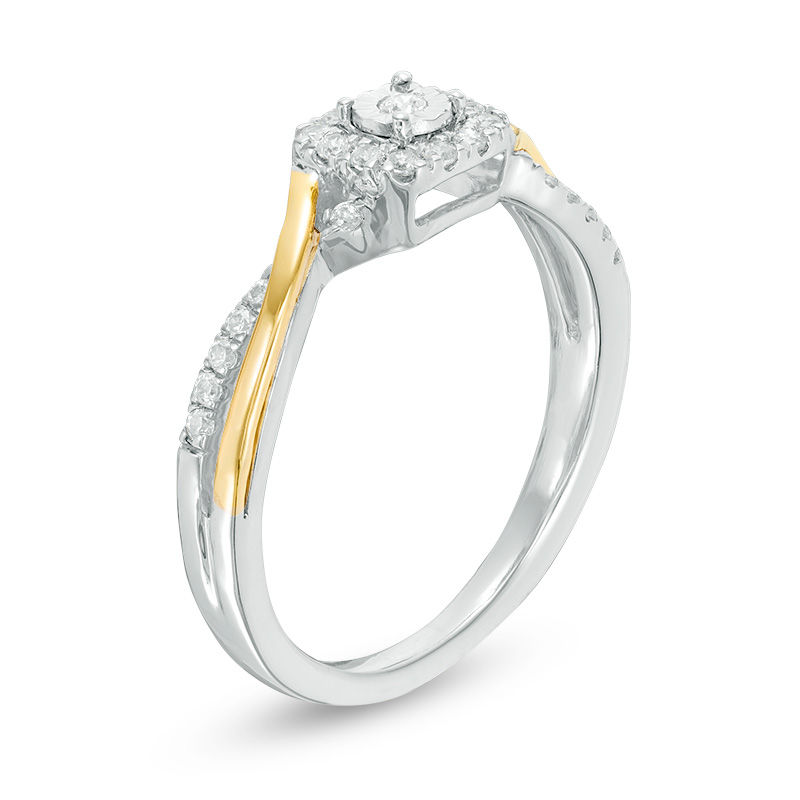 0.18 CT. T.W. Diamond Cushion Frame Promise Ring in Sterling Silver and 10K Gold|Peoples Jewellers