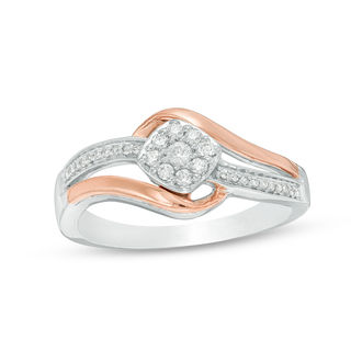 0.18 CT. T.W. Diamond Tilted Cushion Frame Bypass Promise Ring in Sterling Silver and 10K Rose Gold