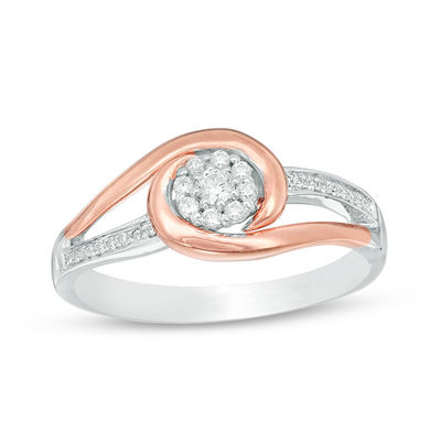 0.145 CT. T.W. Diamond Frame Swirl Bypass Promise Ring in Sterling Silver and 10K Rose Gold