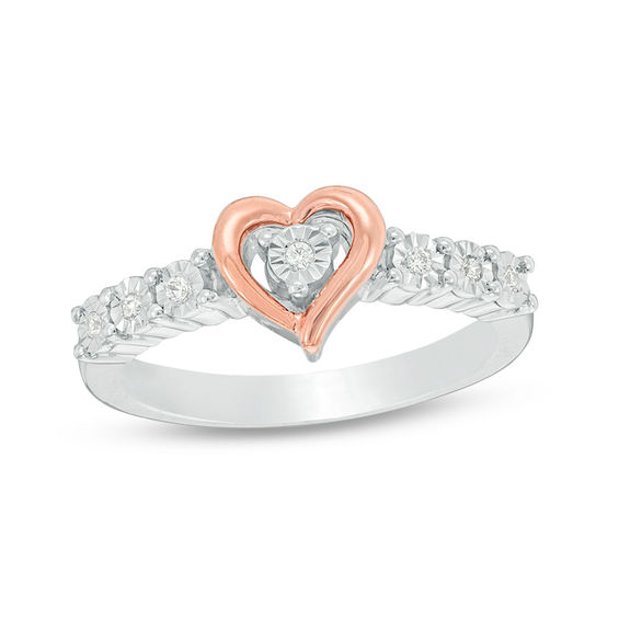 0.04 CT. T.W. Diamond Heart Frame Promise Ring in Sterling Silver and ...
