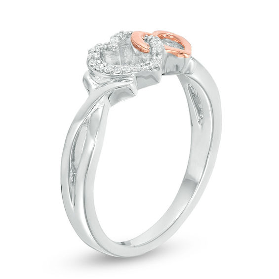 0.04 CT. T.W. Diamond Interlocking Double Heart Ring in Sterling Silver and 10K Rose Gold