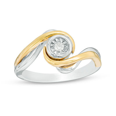 0.04 CT. Diamond Solitaire Swirl Bypass Promise Ring in Sterling Silver and 10K Gold