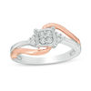 Thumbnail Image 0 of 0.115 CT. T.W. Diamond Cushion Frame Tri-Sides Bypass Promise Ring in Sterling Silver and 10K Rose Gold