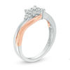 Thumbnail Image 1 of 0.115 CT. T.W. Diamond Cushion Frame Tri-Sides Bypass Promise Ring in Sterling Silver and 10K Rose Gold