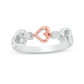 0.085 CT. T.W. Diamond Triple Heart Ring in Sterling Silver and 10K Rose Gold