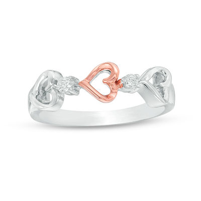 0.085 CT. T.W. Diamond Triple Heart Ring in Sterling Silver and 10K Rose Gold