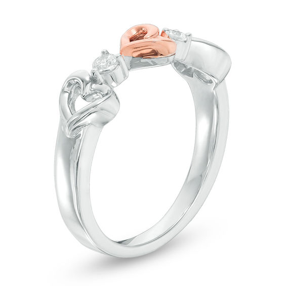 0.085 CT. T.W. Diamond Triple Heart Ring in Sterling Silver and 10K Rose Gold