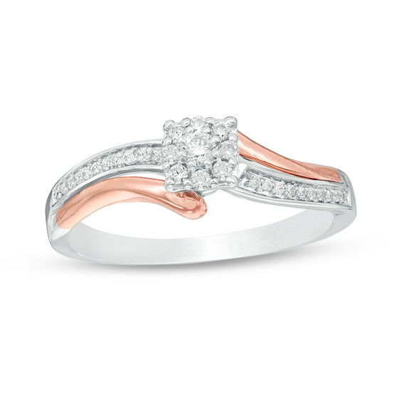 0.18 CT. T.W. Diamond Frame Bypass Promise Ring in Sterling Silver and 10K Rose Gold