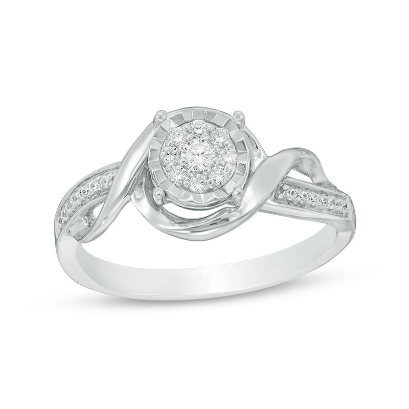 0.145 CT. T.W. Diamond Frame Swirl Bypass Promise Ring in Sterling Silver|Peoples Jewellers
