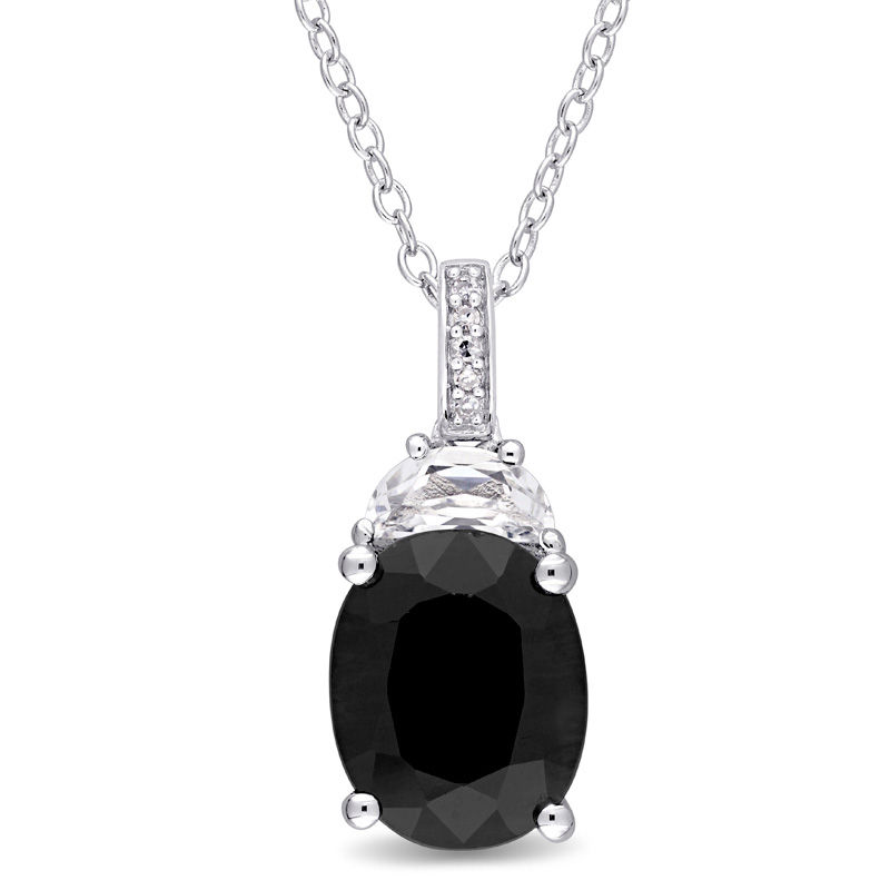 Oval Black Sapphire, Half-Moon Lab-Created White Sapphire and Diamond Accent Pendant in Sterling Silver|Peoples Jewellers