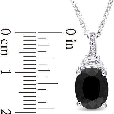 Oval Black Sapphire, Half-Moon Lab-Created White Sapphire and Diamond Accent Pendant in Sterling Silver