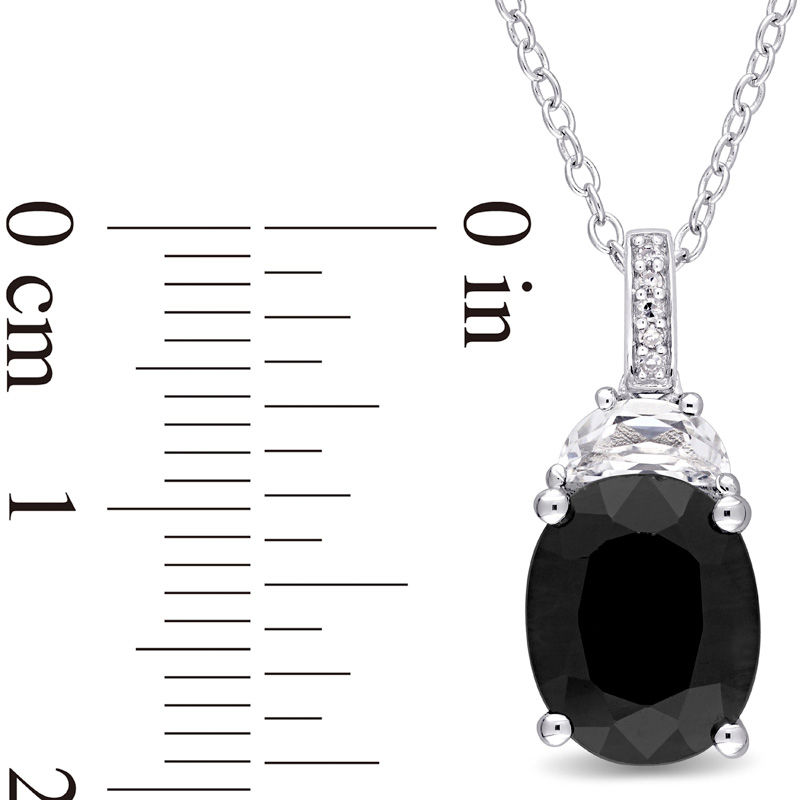 Oval Black Sapphire, Half-Moon Lab-Created White Sapphire and Diamond Accent Pendant in Sterling Silver|Peoples Jewellers