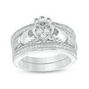 0.23 CT. T.W. Diamond Claddagh Vintage-Style Three Piece Bridal Set in Sterling Silver