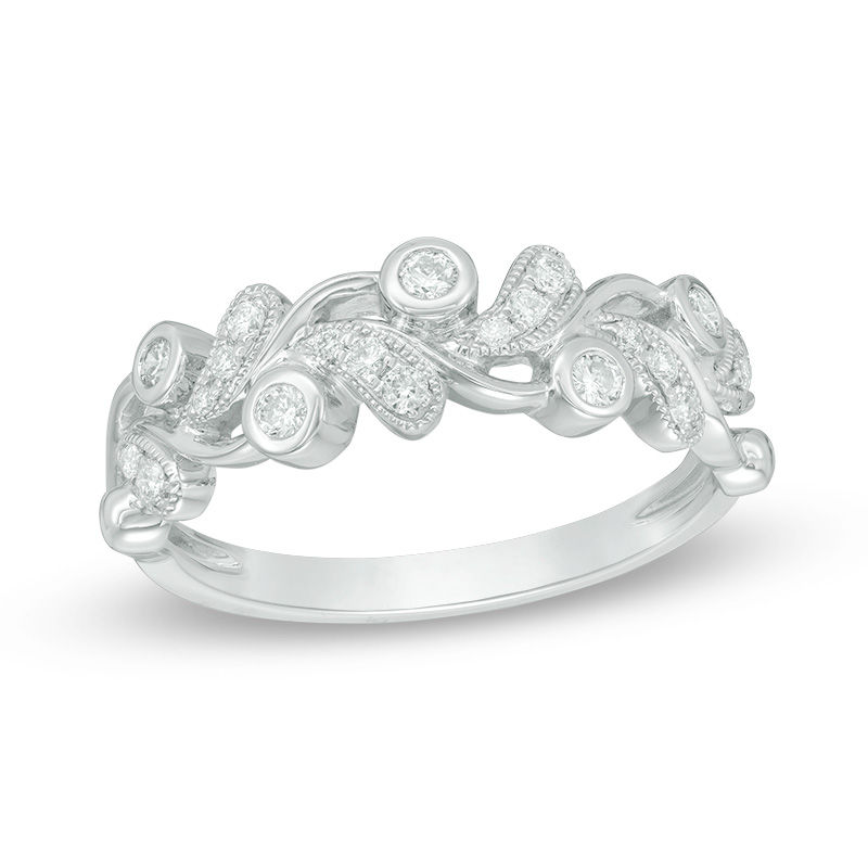 0.25 CT. T.W. Diamond Leaf Vintage-Style Anniversary Band in 10K White Gold