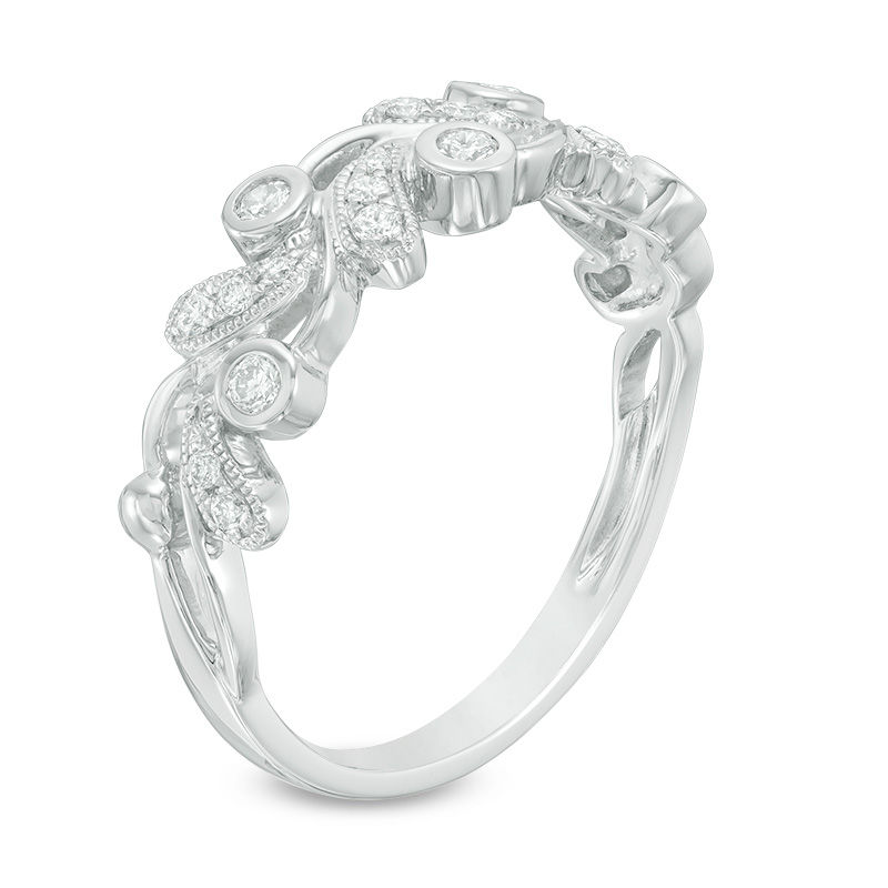 0.25 CT. T.W. Diamond Leaf Vintage-Style Anniversary Band in 10K White Gold