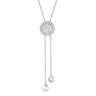 0.16 CT. T.W. Composite Diamond Frame Lariat-Style Bolo Necklace in Sterling Silver - 26"