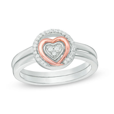 Convertibilities 0.10 CT. T.W. Diamond Heart Three-in-One Ring in Sterling Silver and 10K Rose Gold