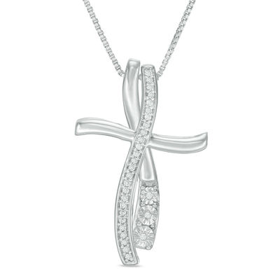 Convertibilities 0.10 CT. T.W. Diamond Curve Cross Three-in-One Pendant in Sterling Silver