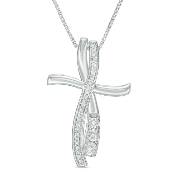 Convertibilities 0.10 CT. T.W. Diamond Curve Cross Three-in-One Pendant in Sterling Silver