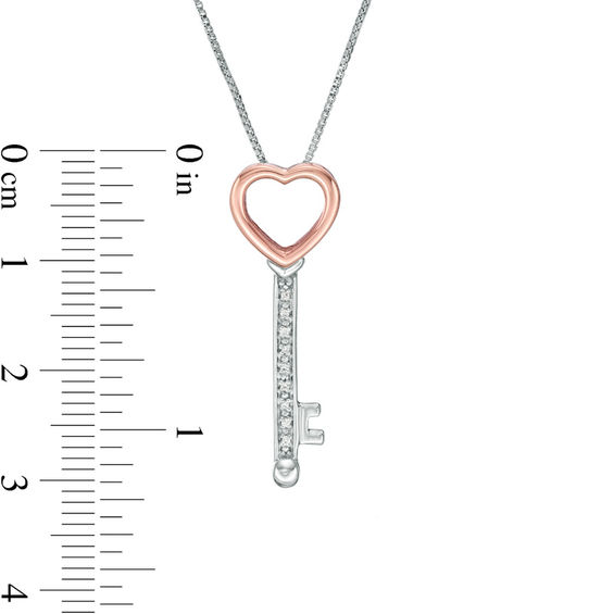 Convertibilities 0.05 CT. T.W. Diamond Heart-Top Key and Lock Three-in-One Pendant in Sterling Silver and 10K Rose Gold