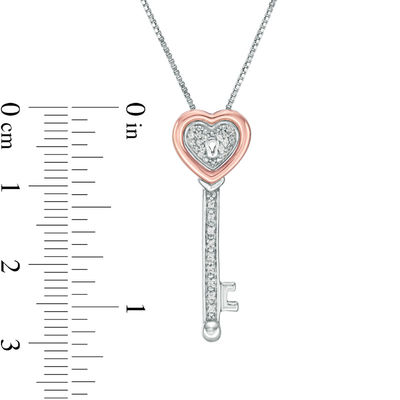 Convertibilities 0.05 CT. T.W. Diamond Heart-Top Key and Lock Three-in-One Pendant in Sterling Silver and 10K Rose Gold