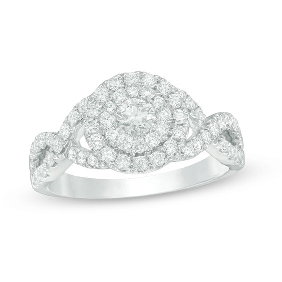 1.01 CT. T.W. Certified Canadian Diamond Double Frame Twist Engagement Ring in 14K White Gold (I/I2)