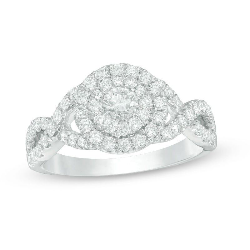 1.01 CT. T.W. Certified Canadian Diamond Double Frame Twist Engagement Ring in 14K White Gold (I/I2)|Peoples Jewellers